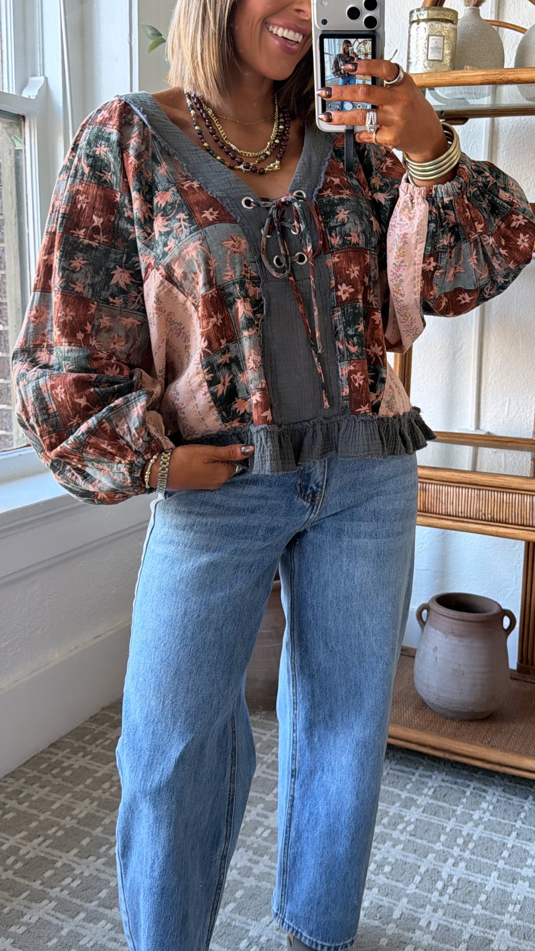 Petal Kiss Blouse, Charcoal Multi