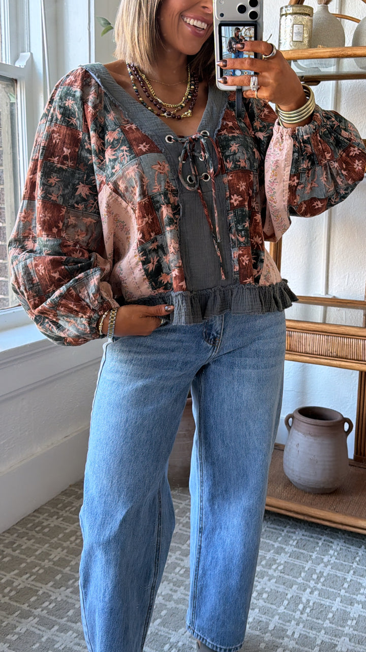 Petal Kiss Blouse, Charcoal Multi