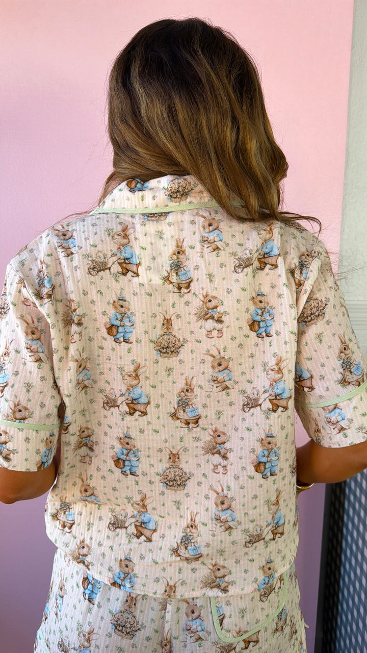 Peter Cotton Tail Pajama Set, Blush/ Sage