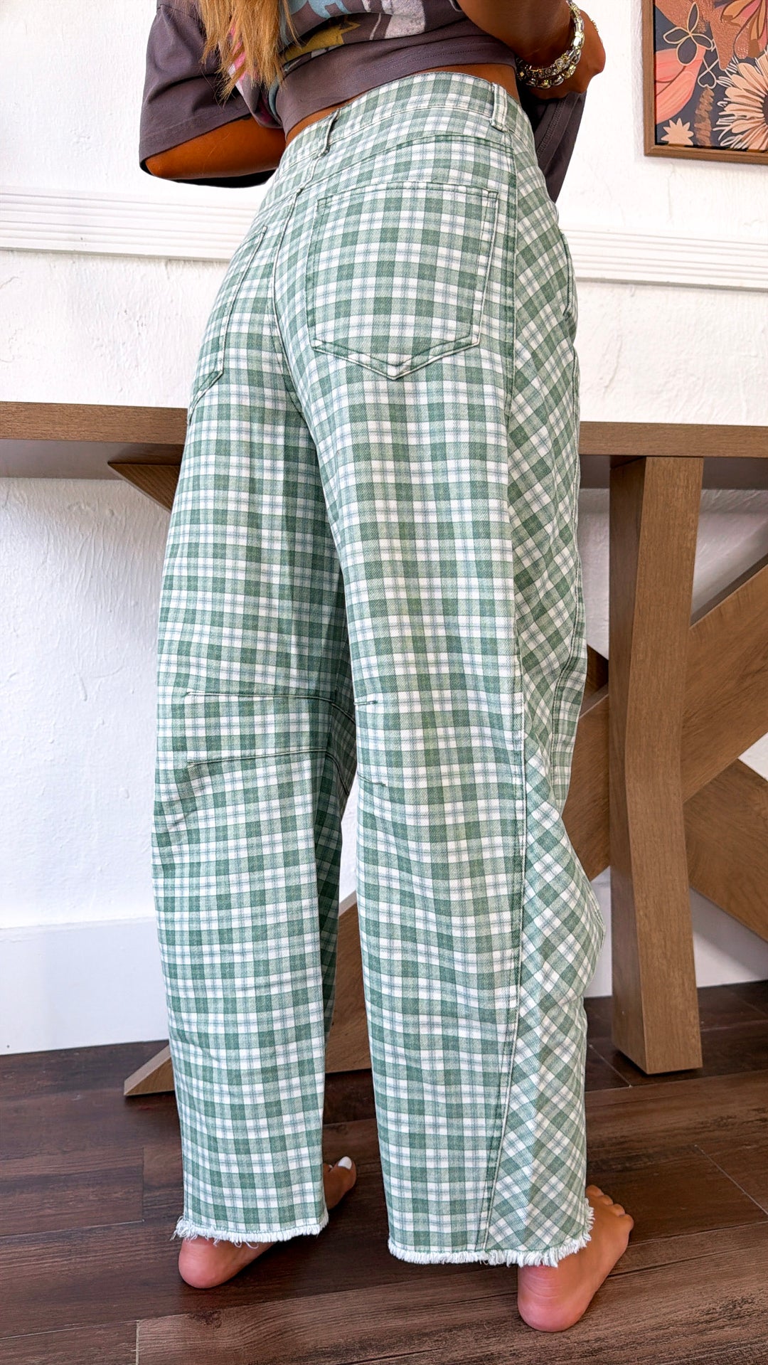Plaid Printed Barrels, Green/Cream