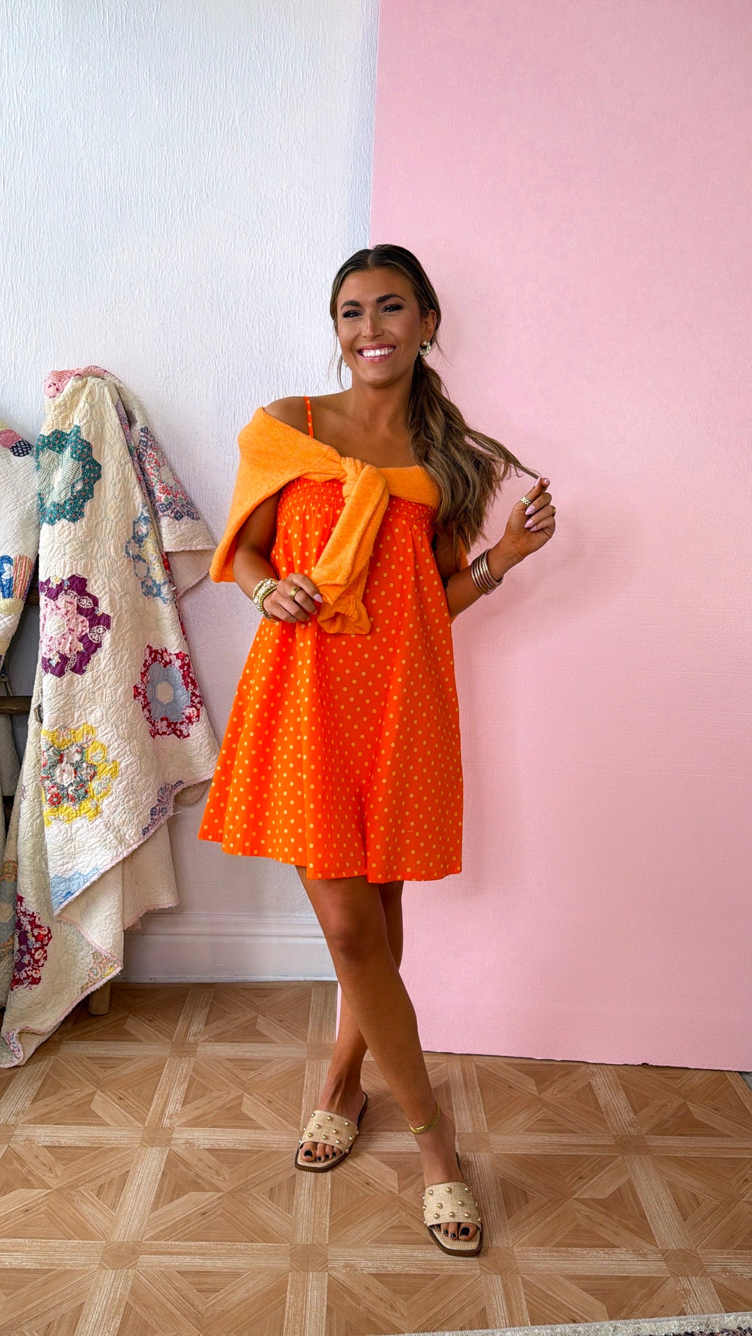 Roasted Clementine Polka Dot Dress, Orange