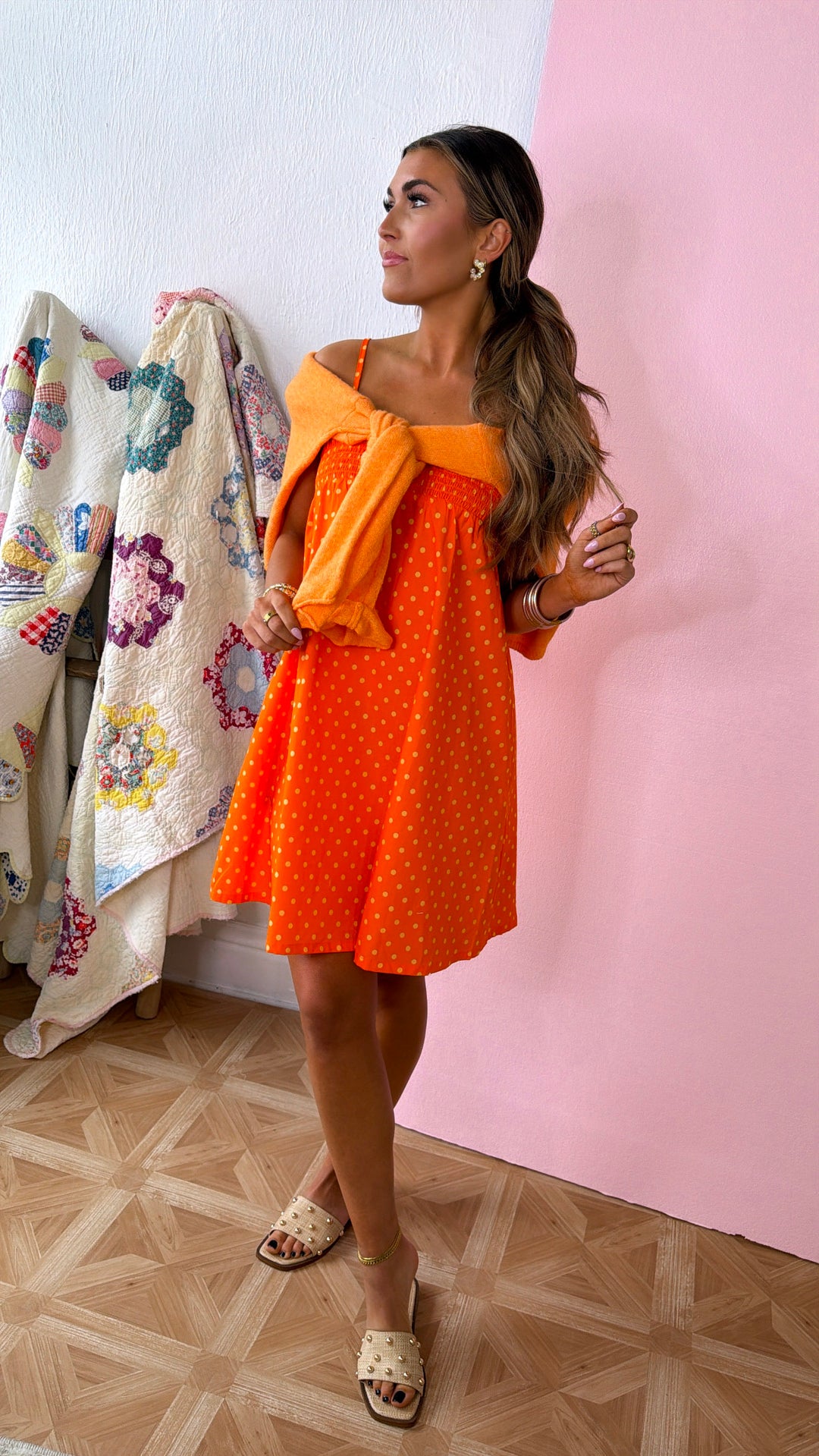 Roasted Clementine Polka Dot Dress, Orange