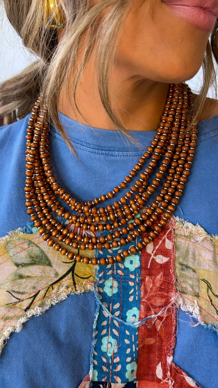 Beaded Layers Necklace, Brown