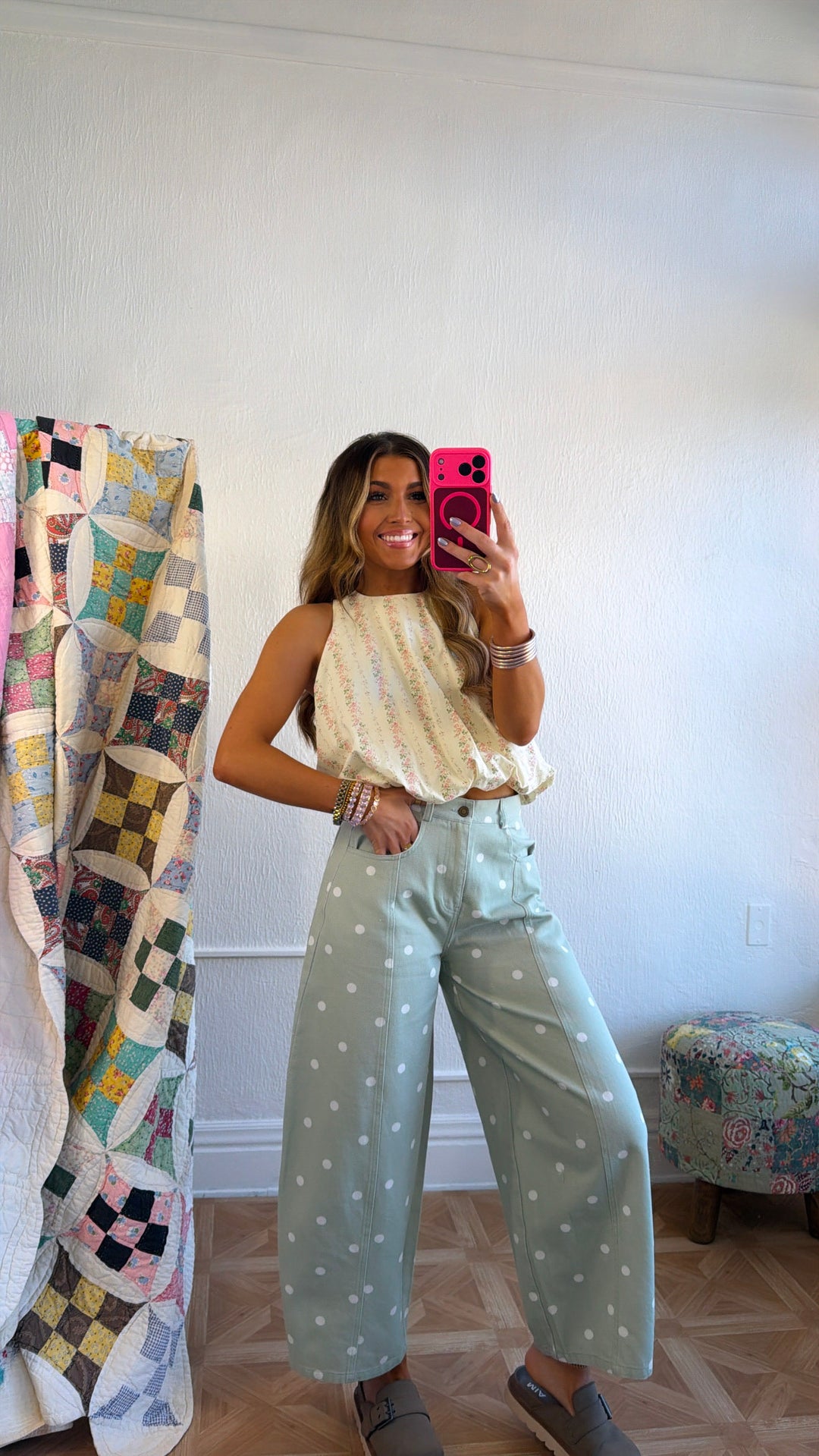 Sweet Pea Polka Dot Barrel Pants, Sage