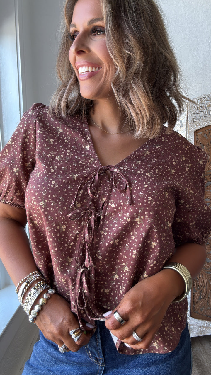 Lois Floral Blouse, Burl Wood