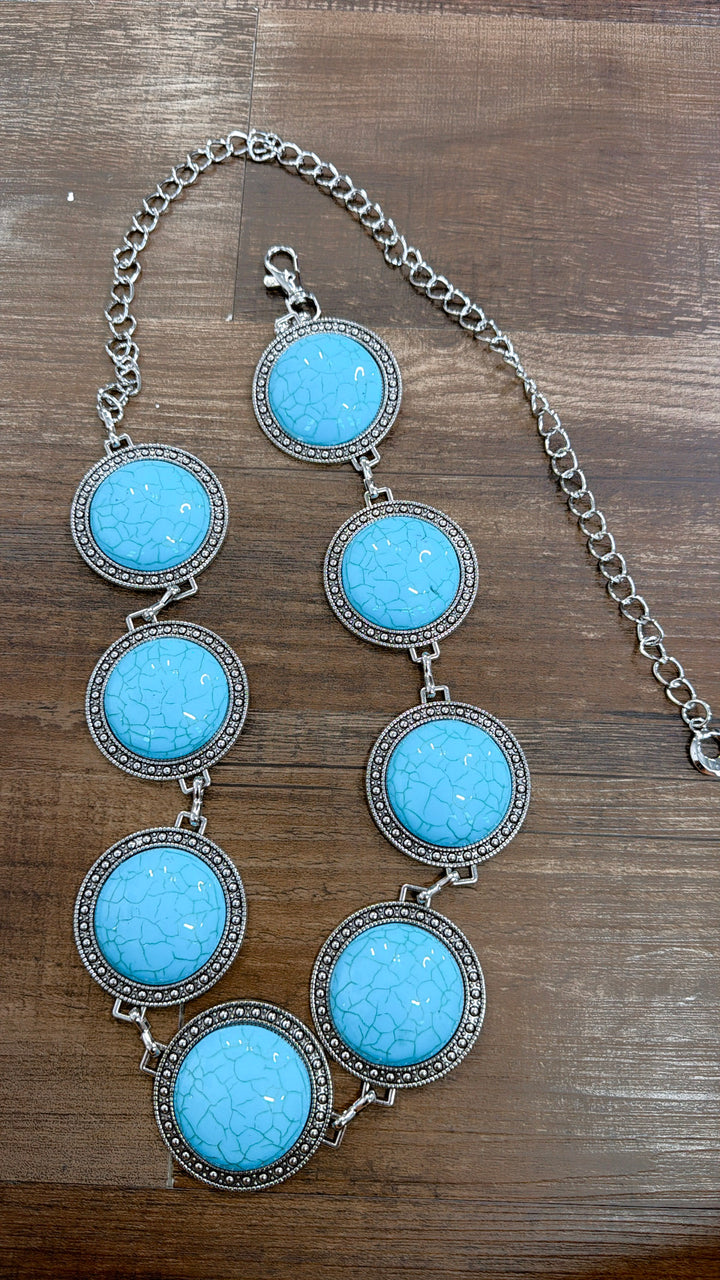 Round Western Concho Belt, Turquoise