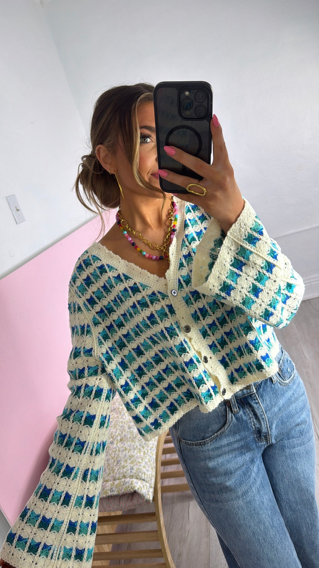 Morning Tide Knit Cardigan, Blue Multi