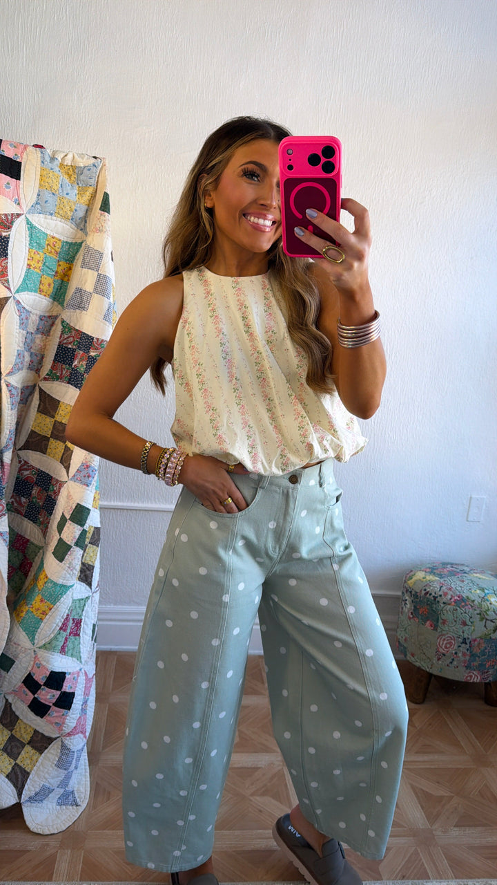Sweet Pea Polka Dot Barrel Pants, Sage