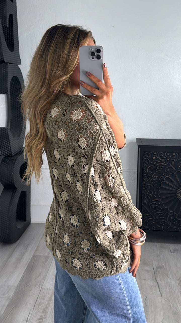 Harvest Drape Cardigan, Olive/Almond