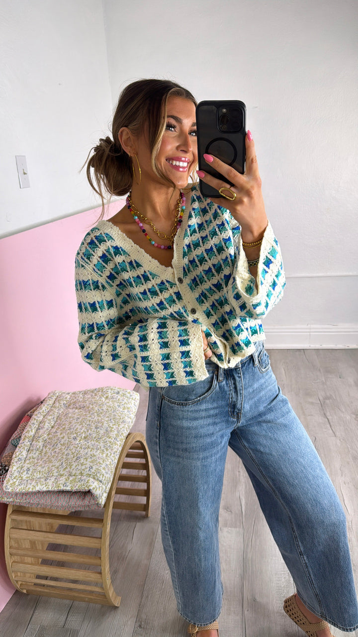 Morning Tide Knit Cardigan, Blue Multi