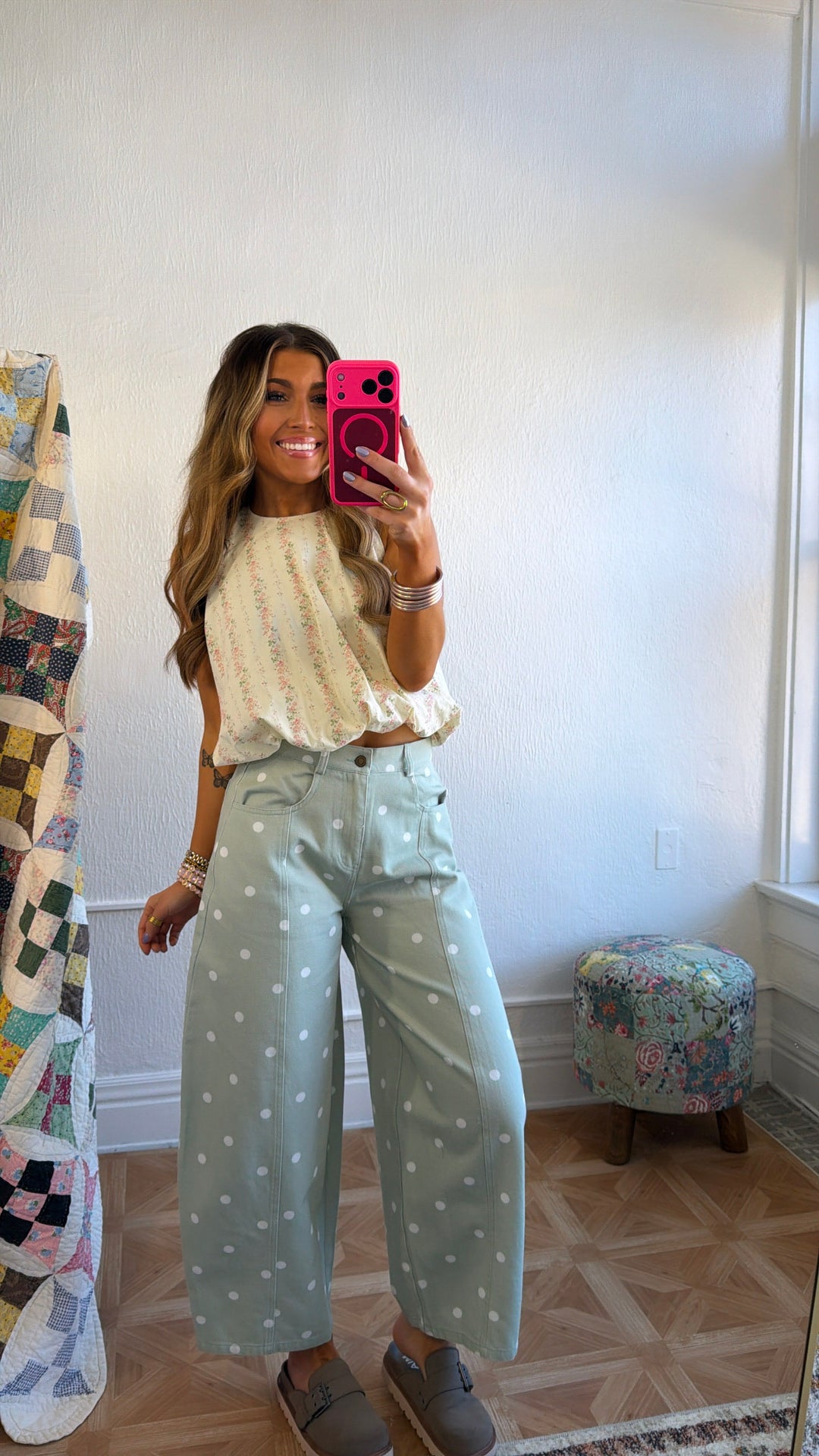 Sweet Pea Polka Dot Barrel Pants, Sage