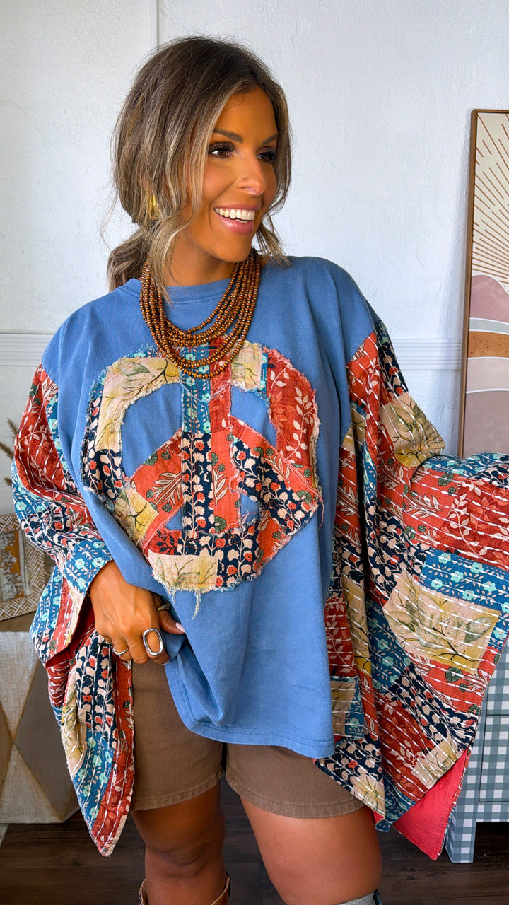 Wild Peace Wide Sleeve Top, Blue