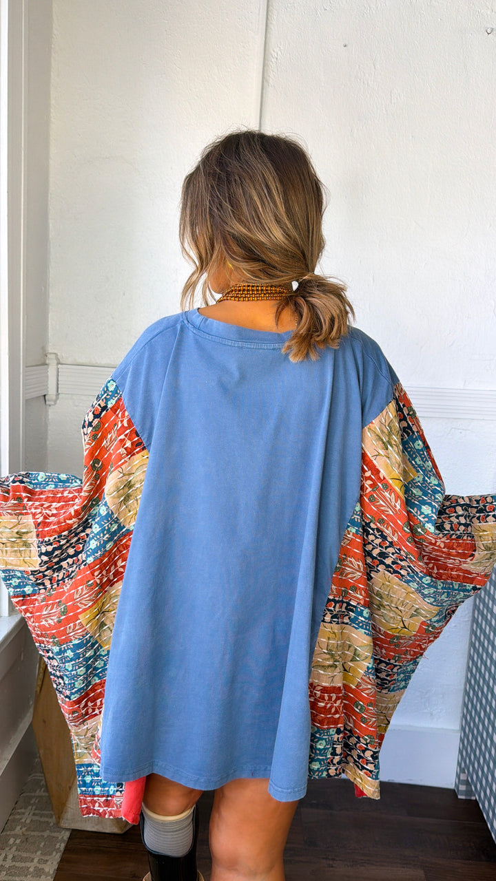 Wild Peace Wide Sleeve Top, Blue