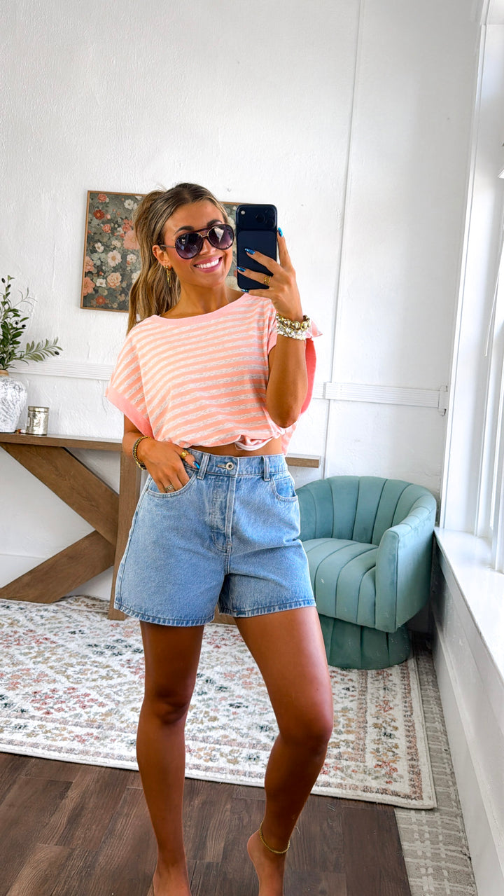 Striped Open Back Top, Peach/Oatmeal