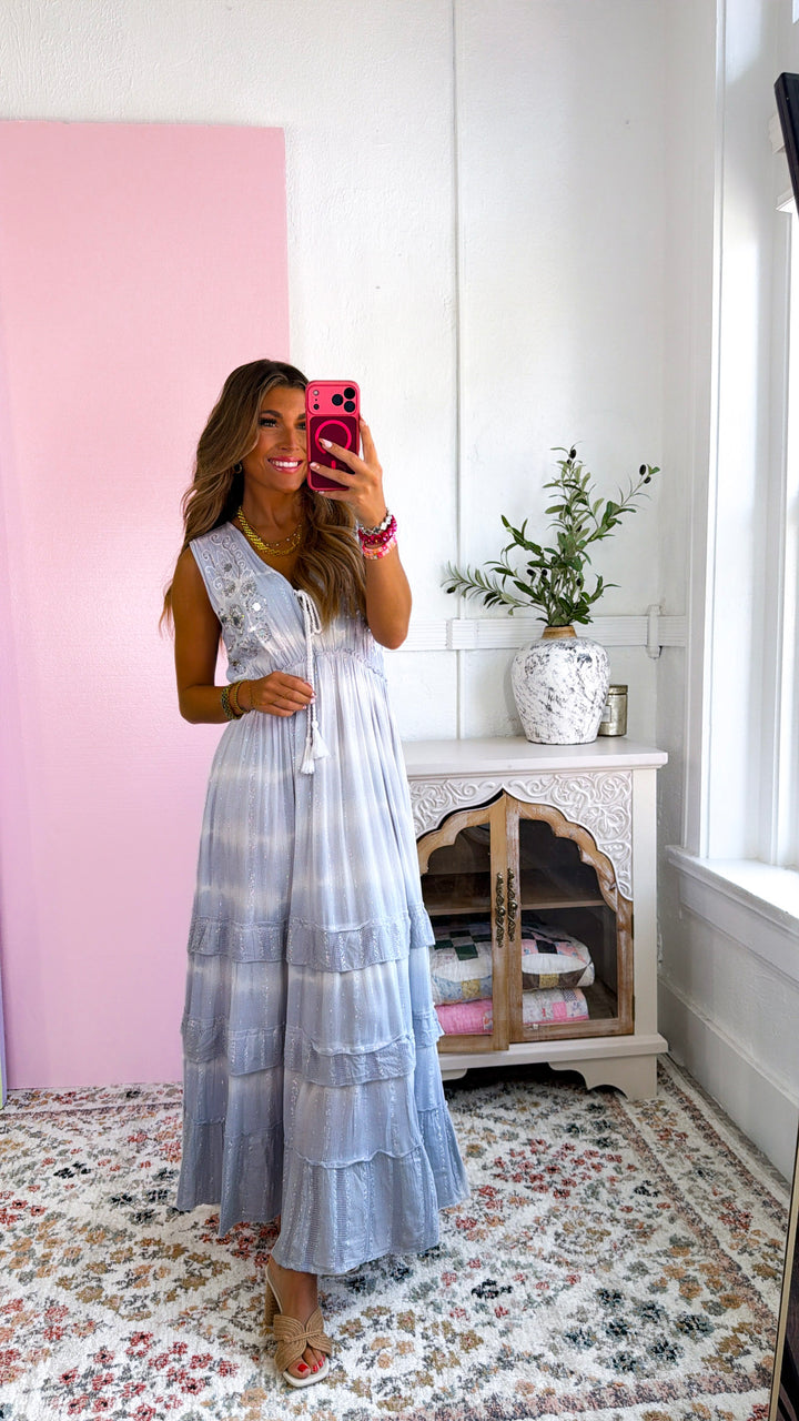 Just A Touch Of Sparkle Maxi Dress, Sky