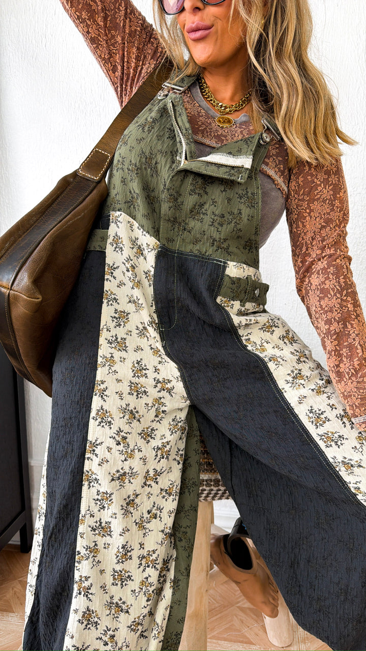 ECB Exclusive: Ruth Overall Bib, Olive Navy Floral