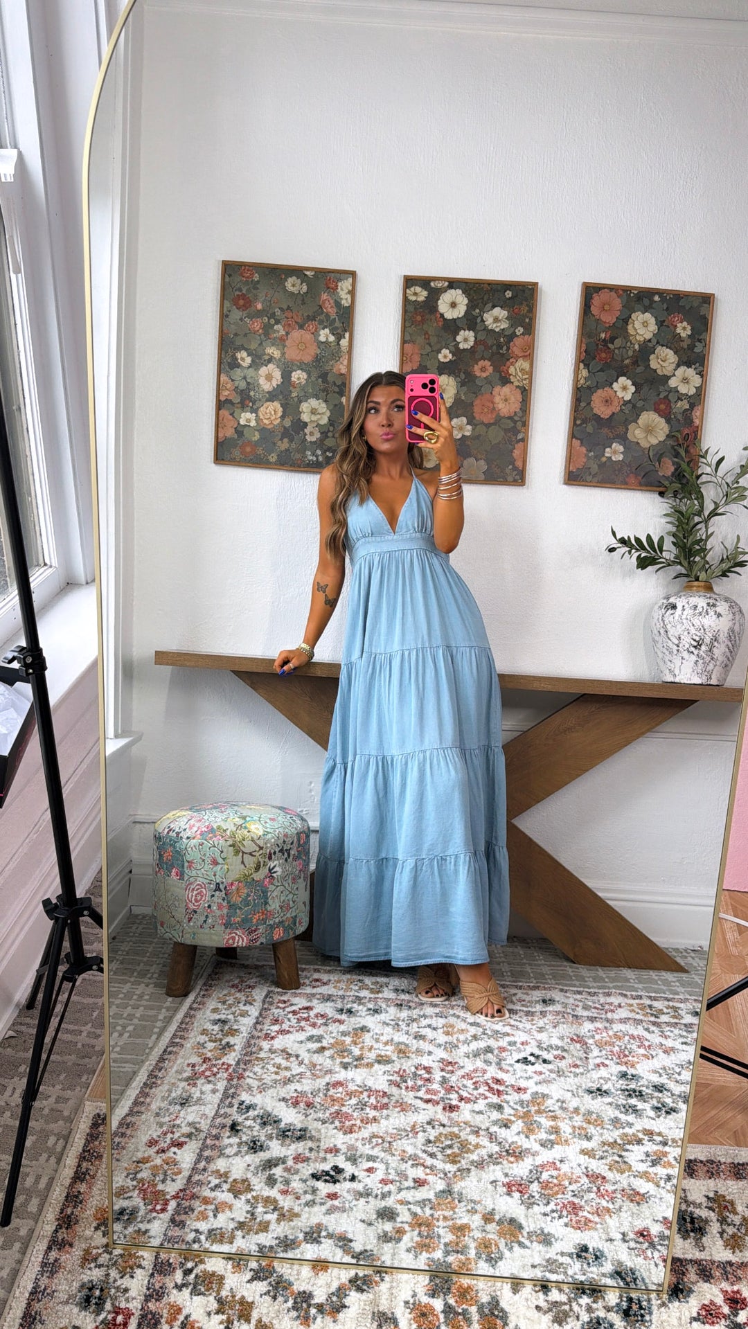 Sea Bloom Halter Maxi Dress, Lt. Chambray