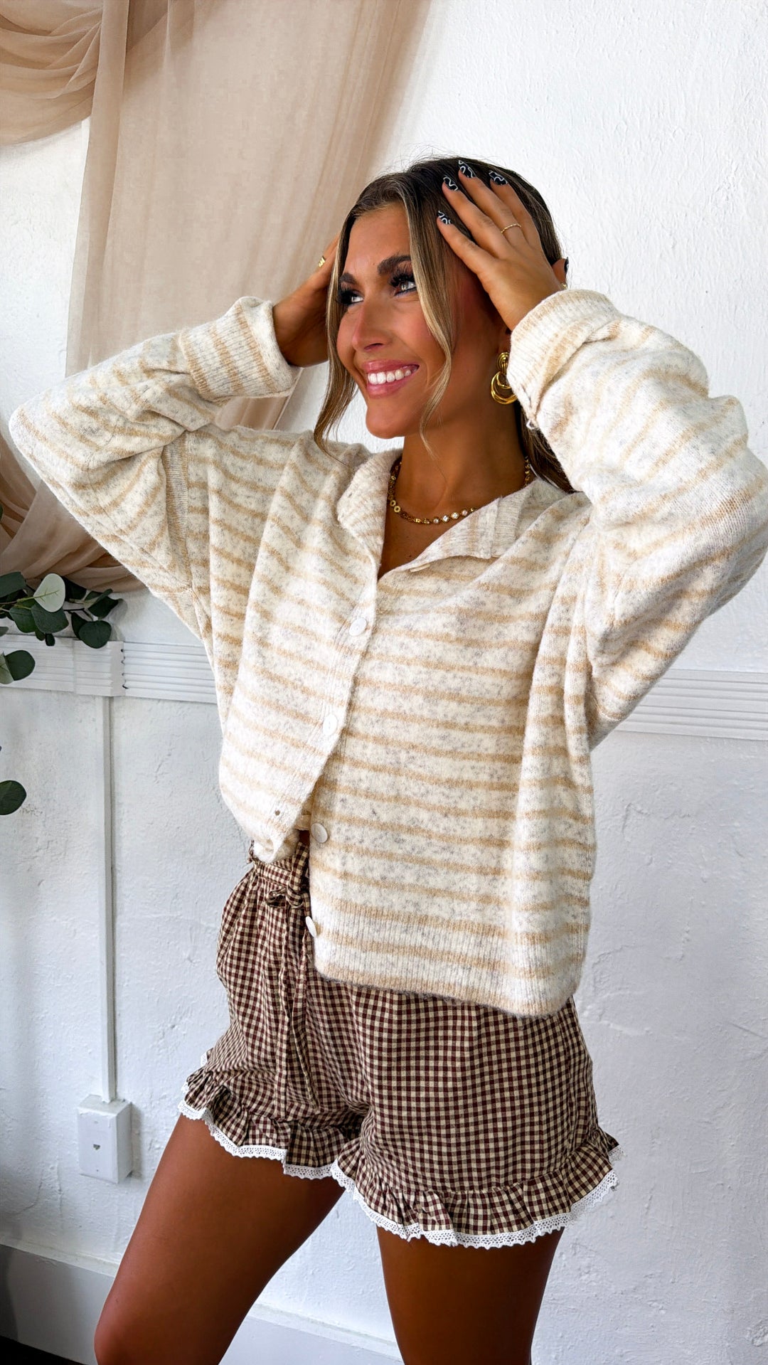 Faye Button Up Sweater, Oatmeal/Taupe