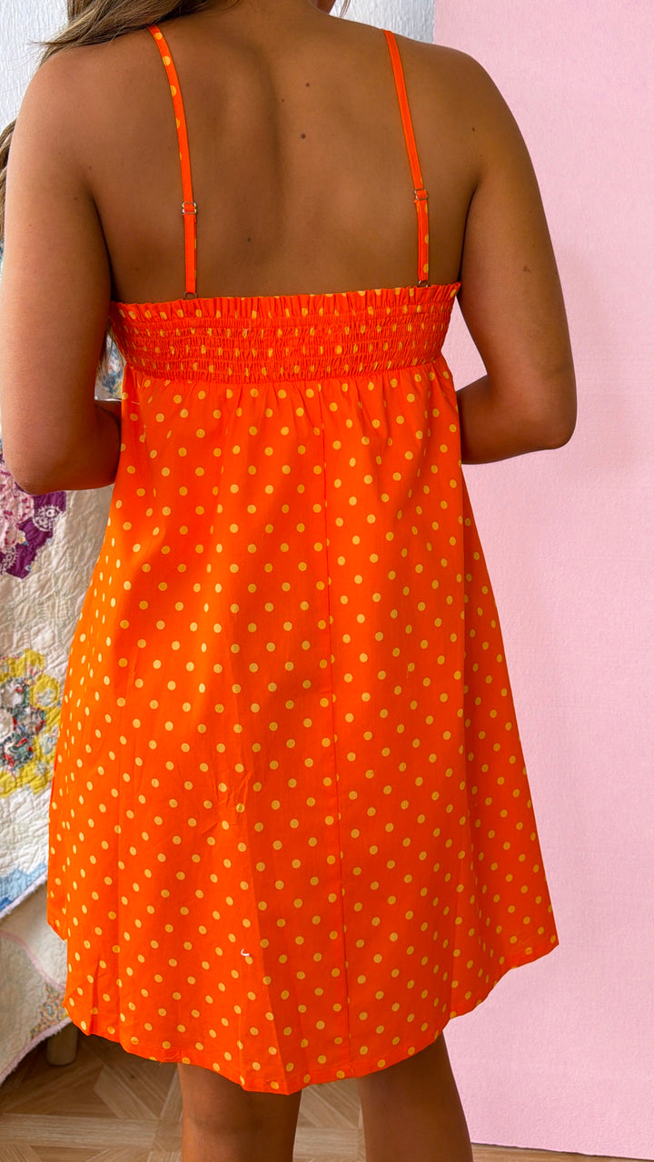Roasted Clementine Polka Dot Dress, Orange