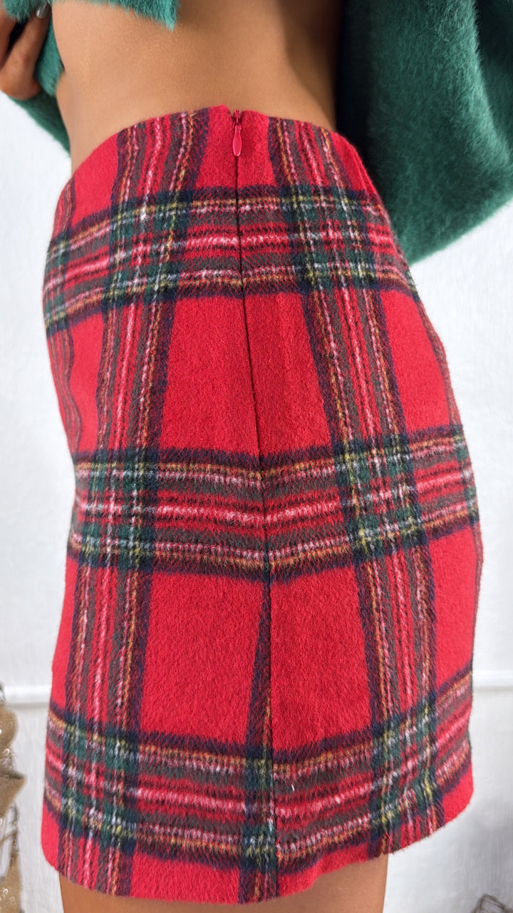 Last Christmas Mini Skort, Red Plaid Combo
