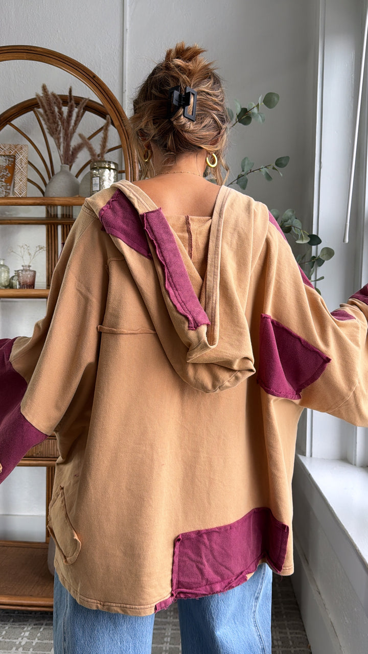 Patchwork Muse Button Up, Wine/Multi