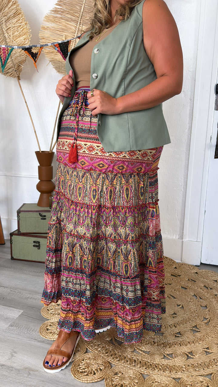 Brielle Boho Printed Maxi Skirt, Multi