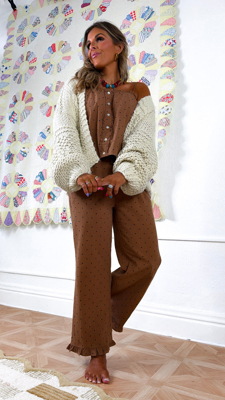 Polka Dot Two Piece Set, Mocha/Black