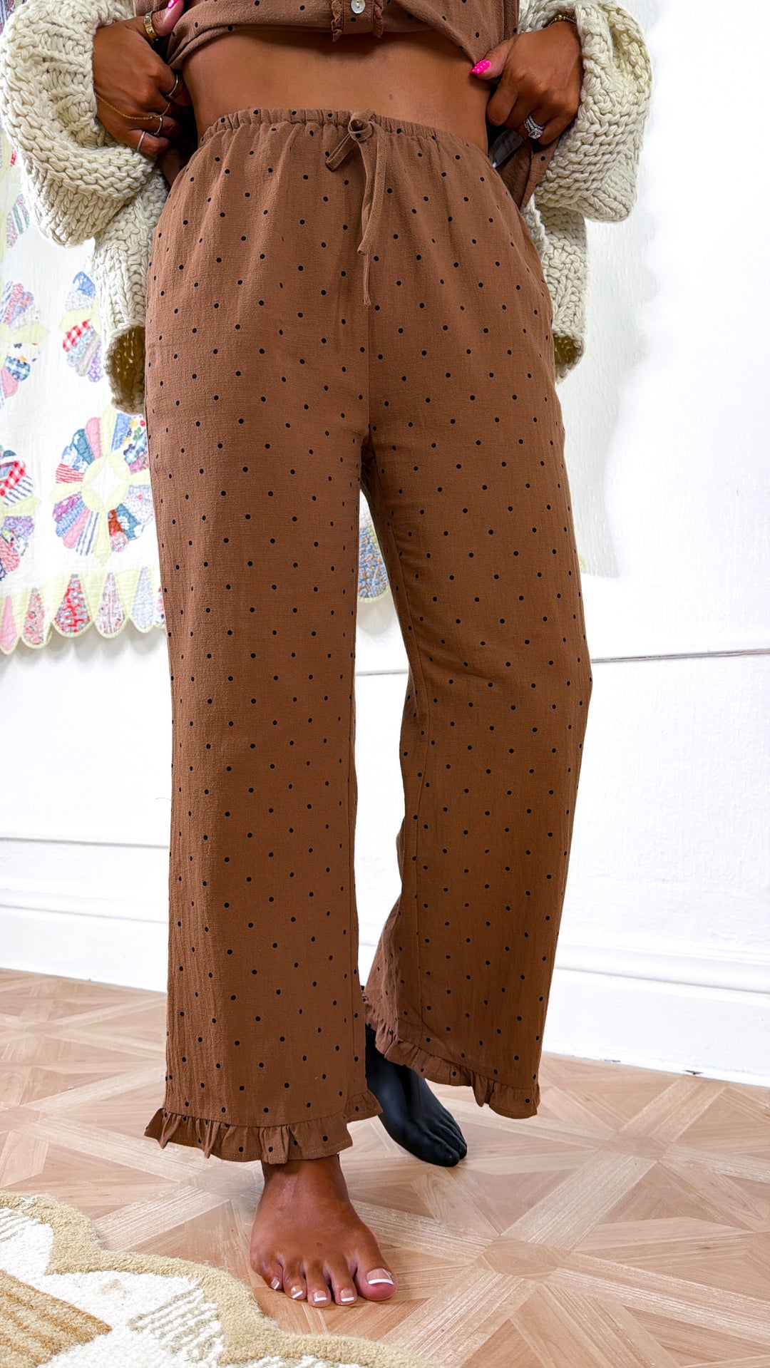 Polka Dot Two Piece Set, Mocha/Black