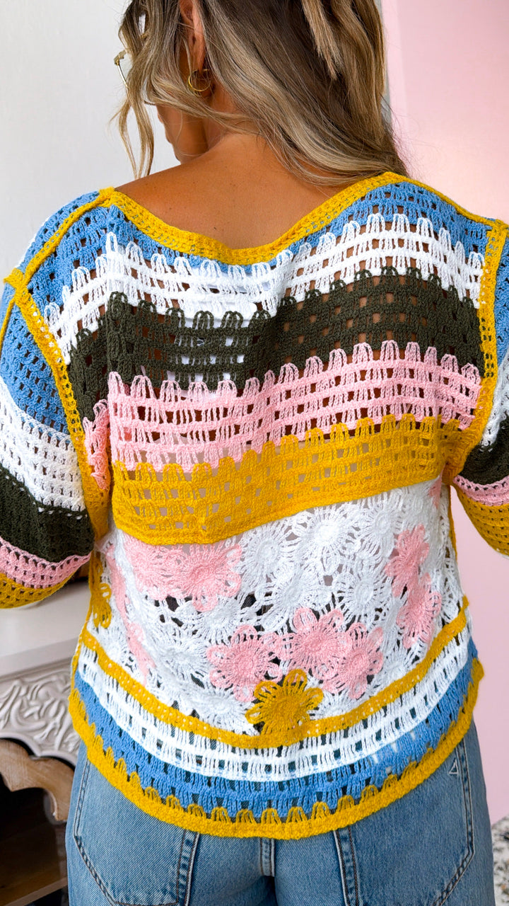 Ocean Stitch Knit Cardigan, Yellow Multi