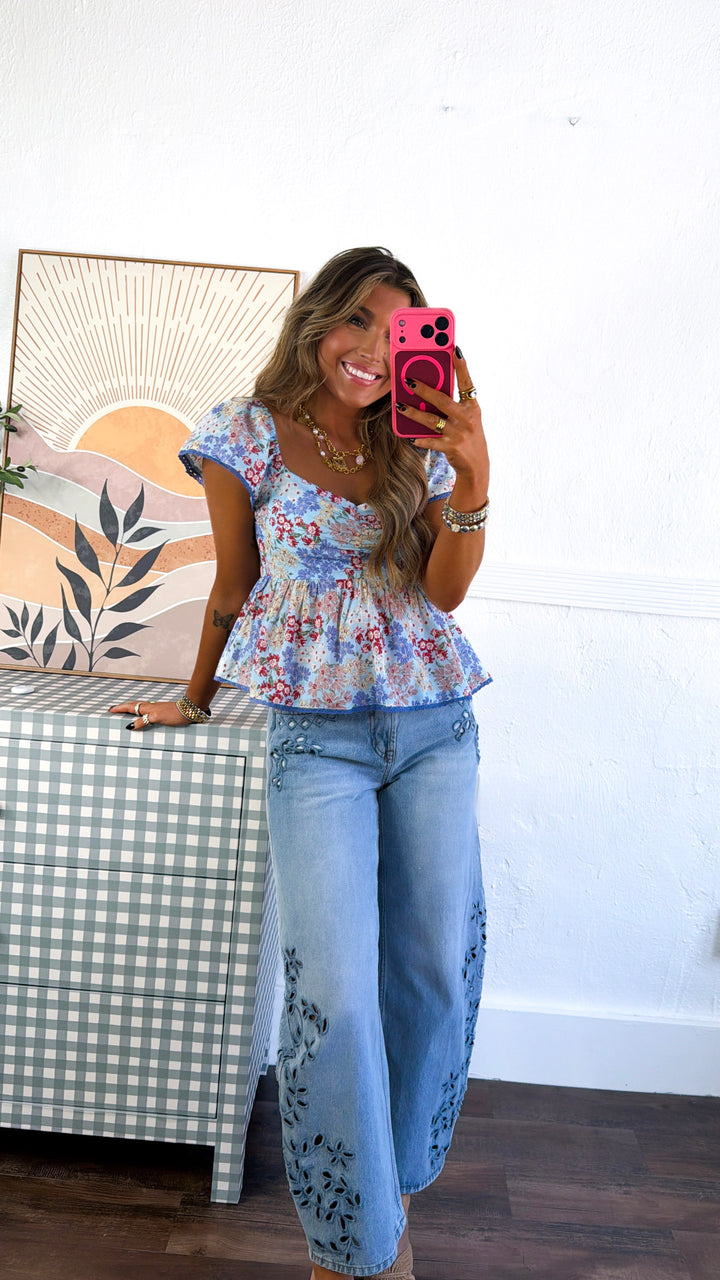 Villa Garden Blouse, Blue Multi