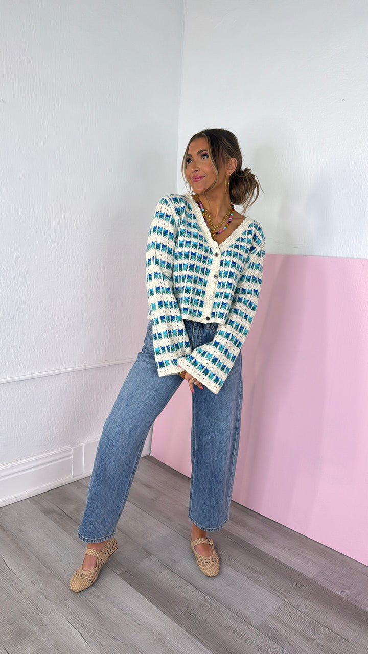 Morning Tide Knit Cardigan, Blue Multi