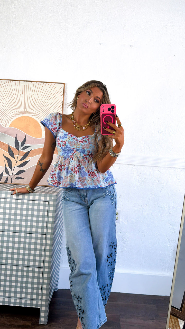 Villa Garden Blouse, Blue Multi