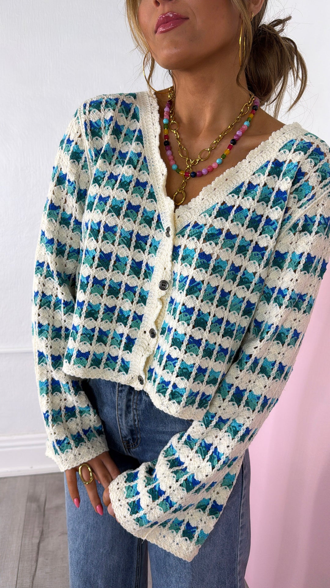 Morning Tide Knit Cardigan, Blue Multi