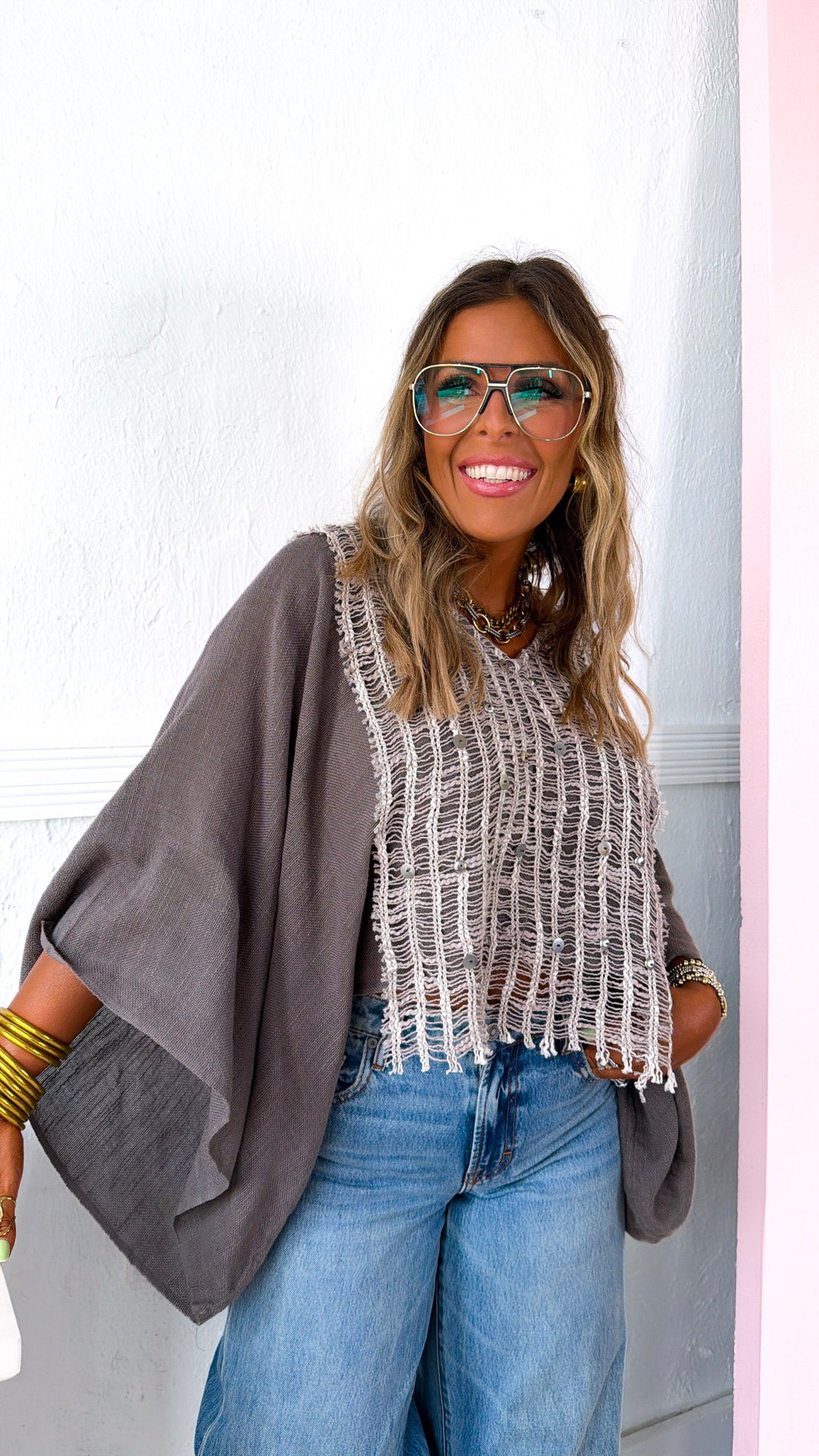 Driftwood Blouse, Charcoal Multi