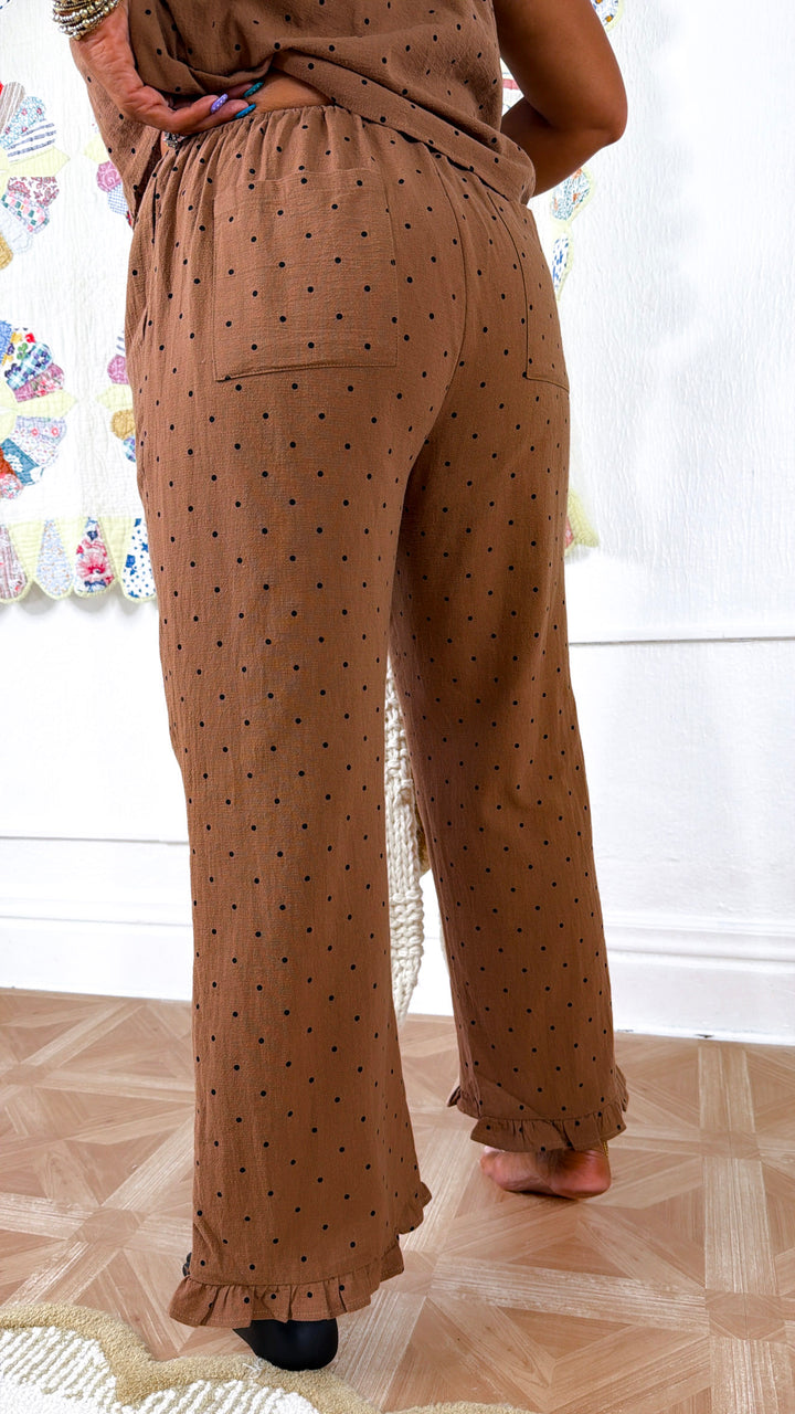 Polka Dot Two Piece Set, Mocha/Black