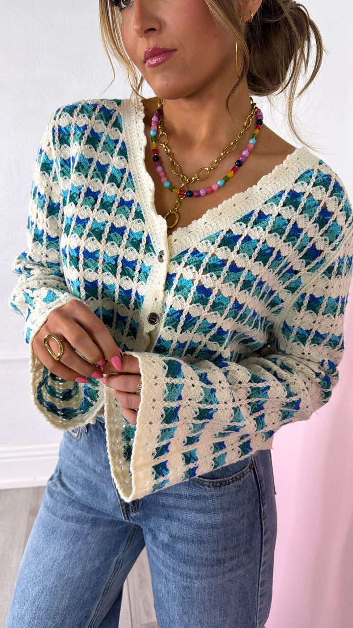 Morning Tide Knit Cardigan, Blue Multi