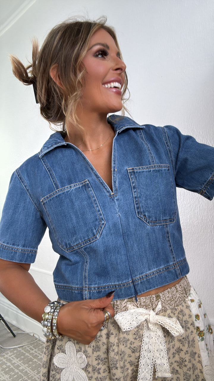 Trueform Denim Top, Risen Medium Wash