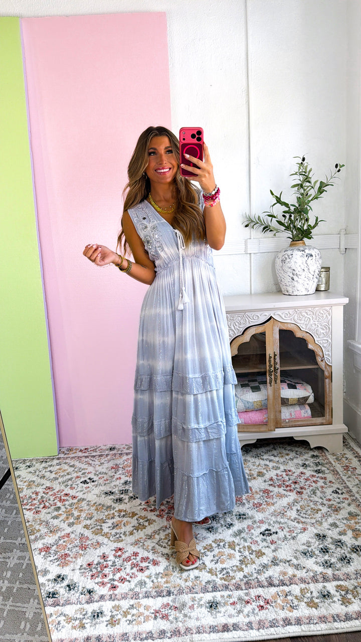 Just A Touch Of Sparkle Maxi Dress, Sky