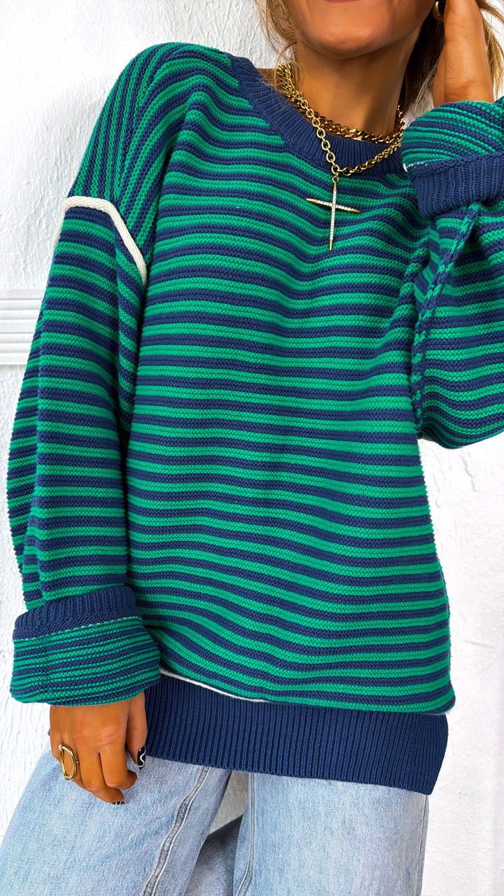 Retro Stripe Sweater, Green Combo