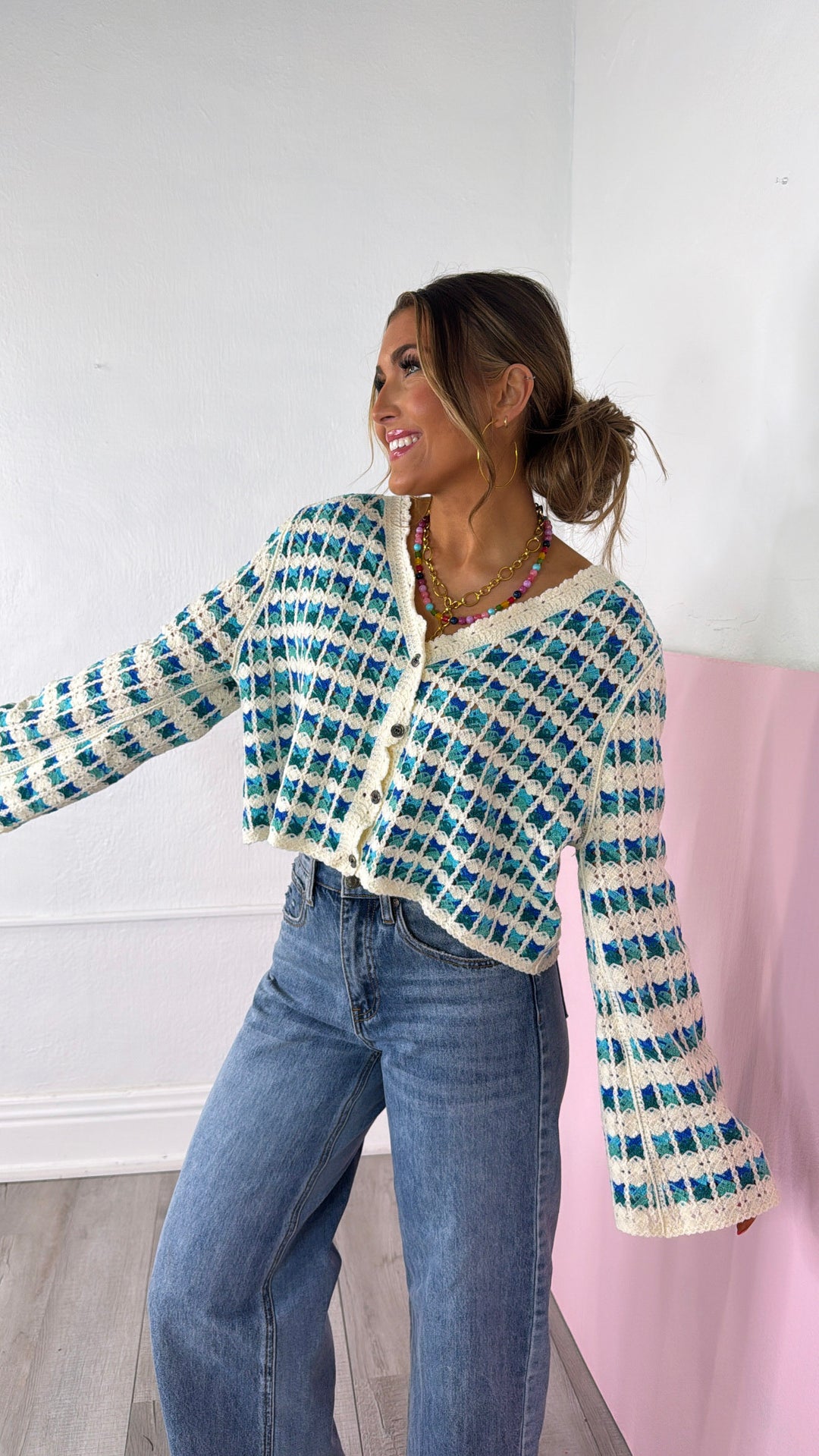 Morning Tide Knit Cardigan, Blue Multi