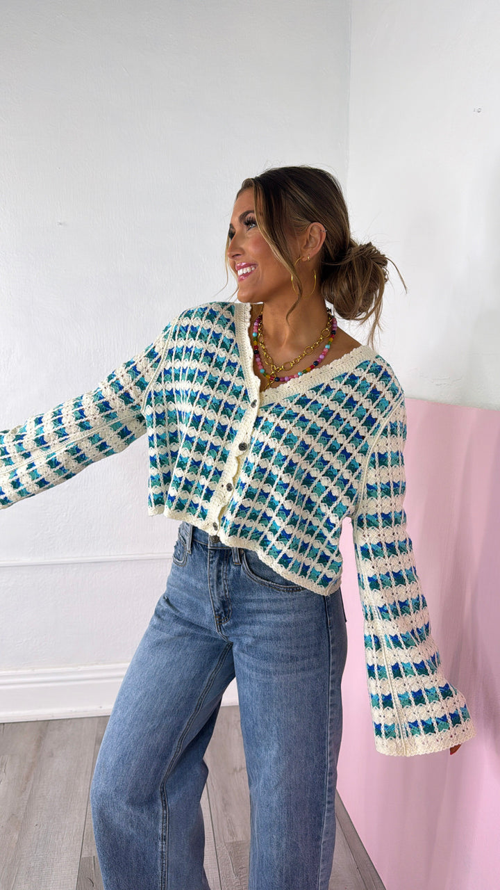Morning Tide Knit Cardigan, Blue Multi