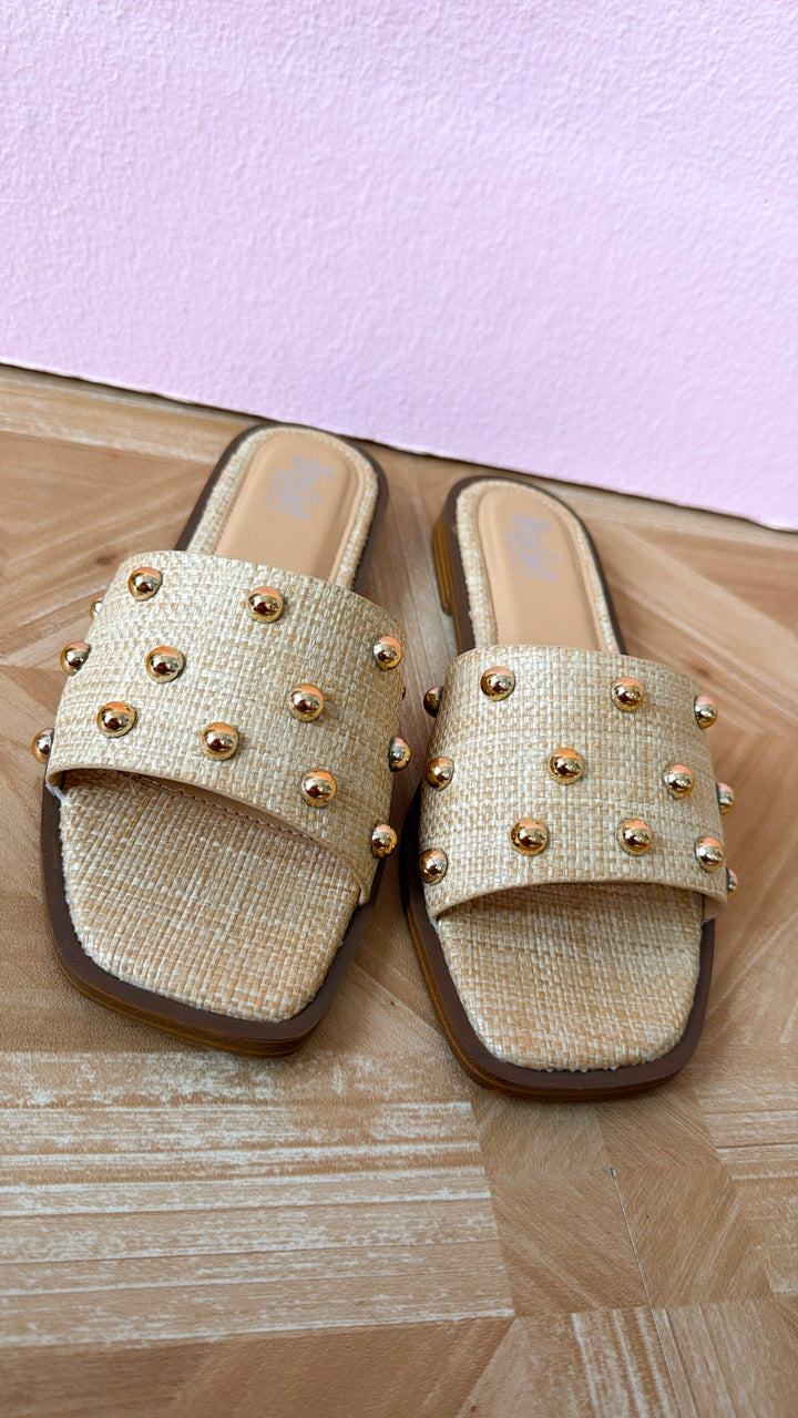 Honey Glow Sandals, Raffia With Studs