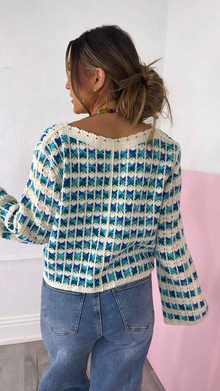 Morning Tide Knit Cardigan, Blue Multi