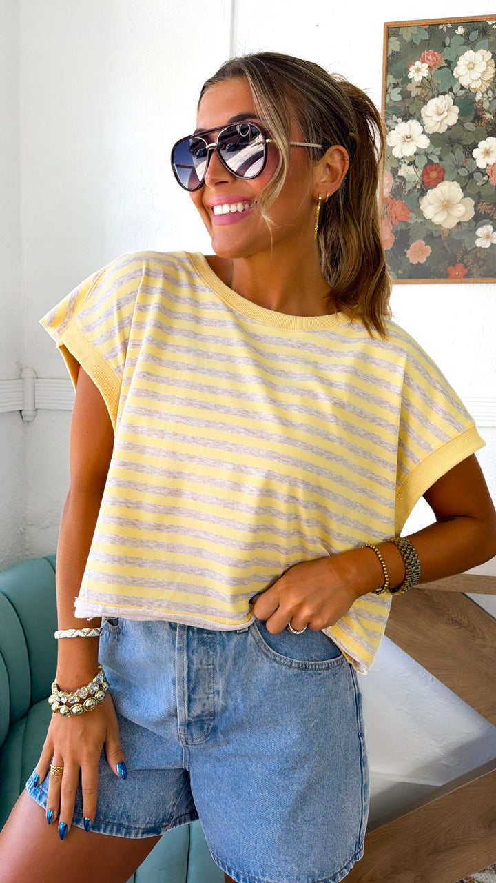 Striped Open Back Top, Yellow/Oatmeal