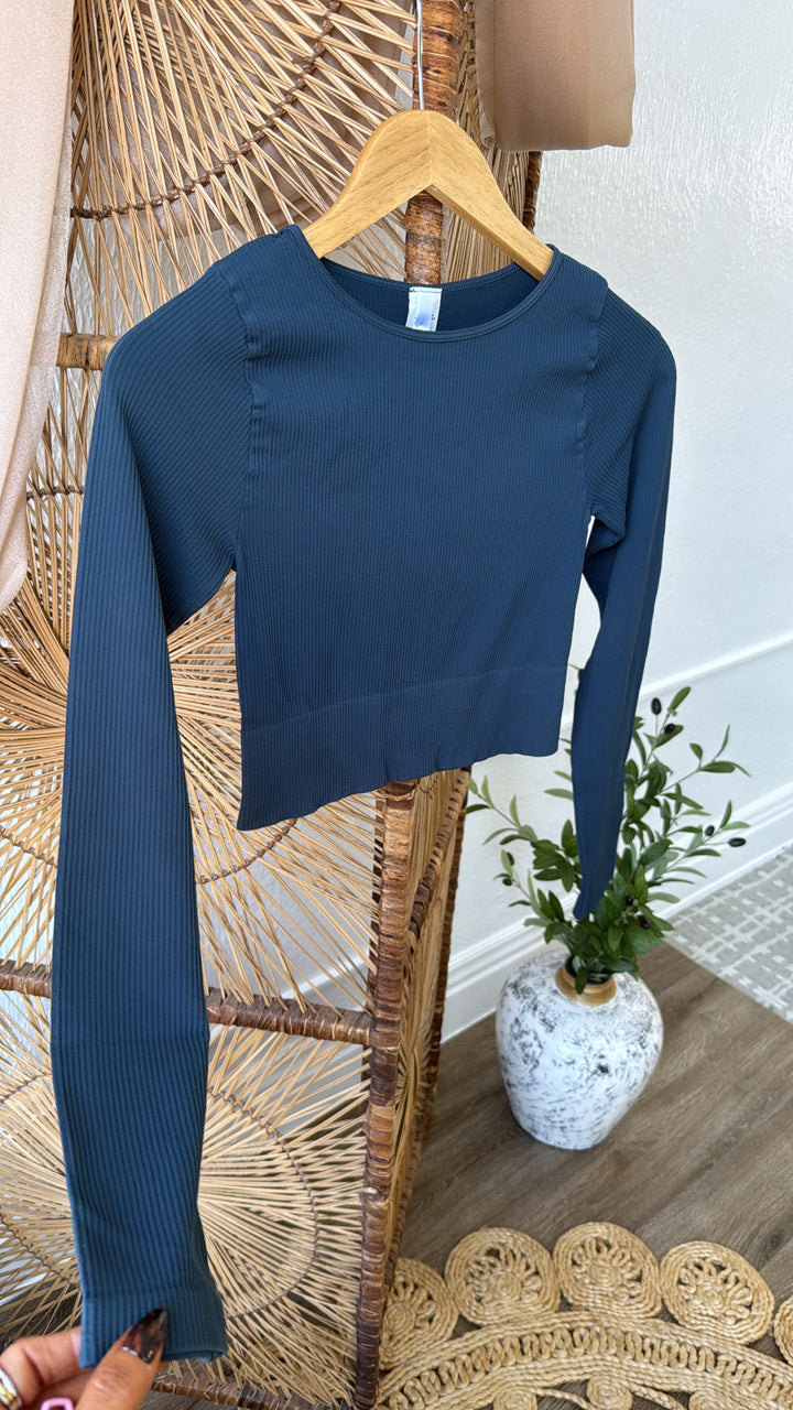 Ribbed Long Sleeve Crew Neck Top, Stellar