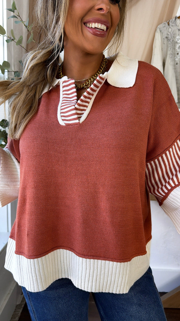 Throwback Collared Sweater, Rust
