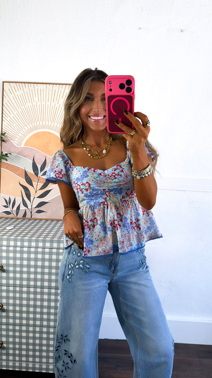 Villa Garden Blouse, Blue Multi
