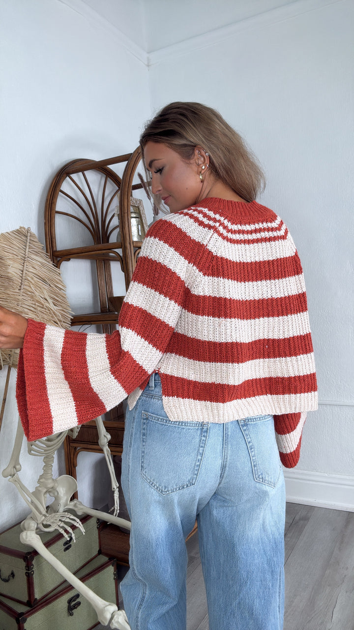 Say Less Striped Sweater, Orange/Taupe