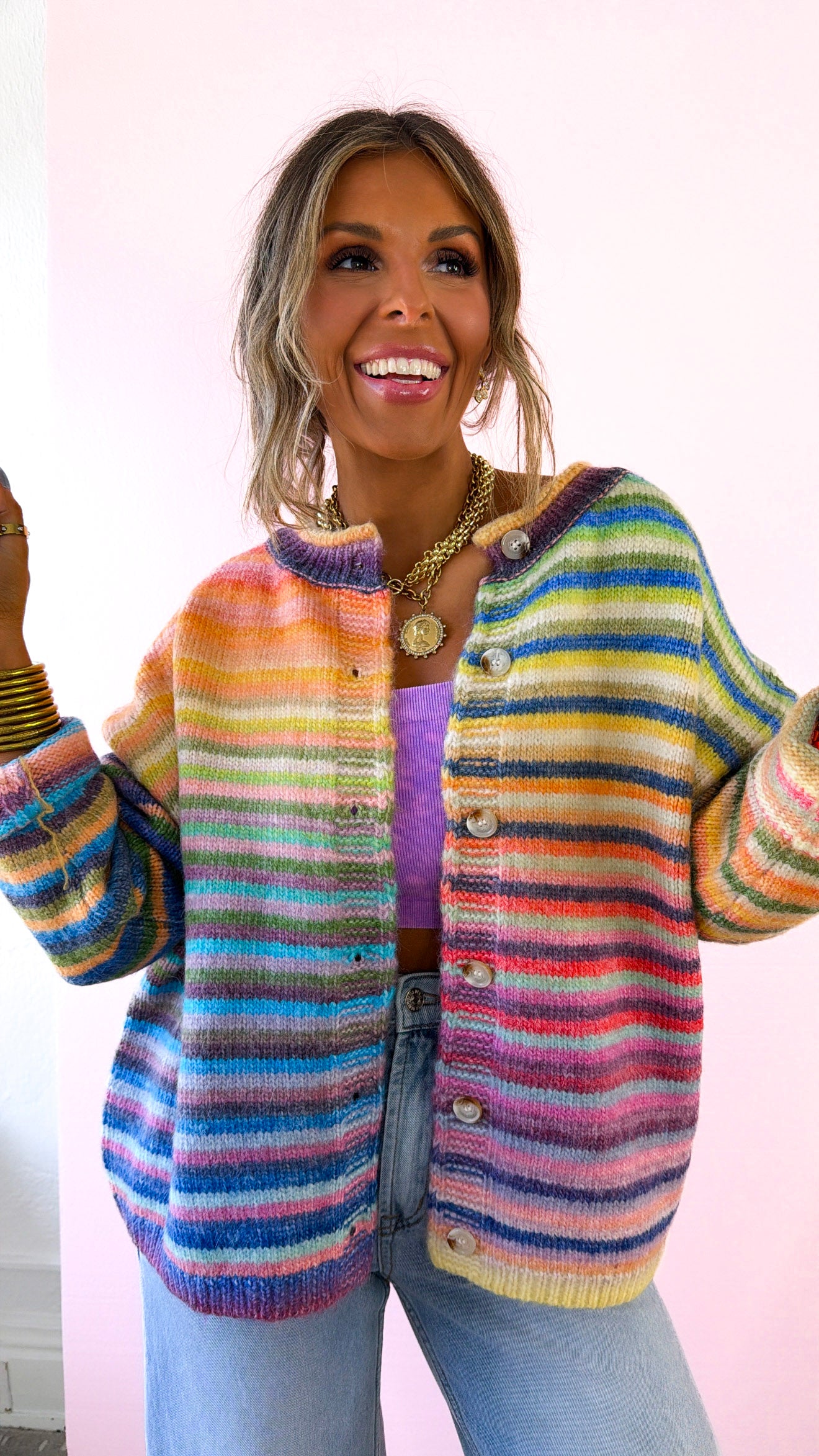 Color Field Rainbow Stripe Cardigan, Sky/Purple – Everyday Chic