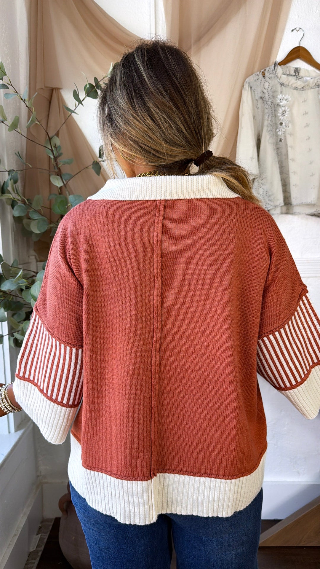 Throwback Collared Sweater, Rust